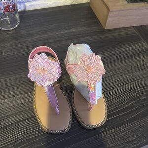 Pink Floral Sandals with Rhinestone Accents GIRLS